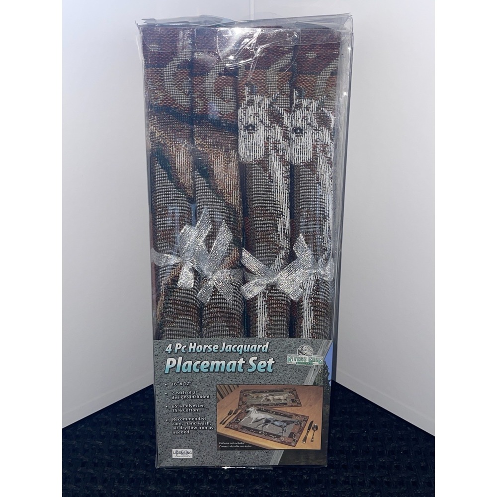 Placemat‎ Set Horses Rivers Edge 4 pc Set Jacquard New